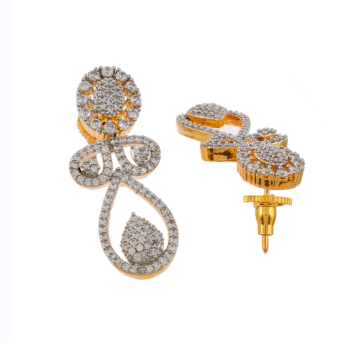Cz Elegance Leaf Shaped Gold Plated Necklace Set - Image 5
