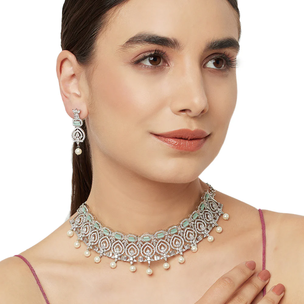 CZ Elegance Pearls and Gems Necklace Set - Image 2