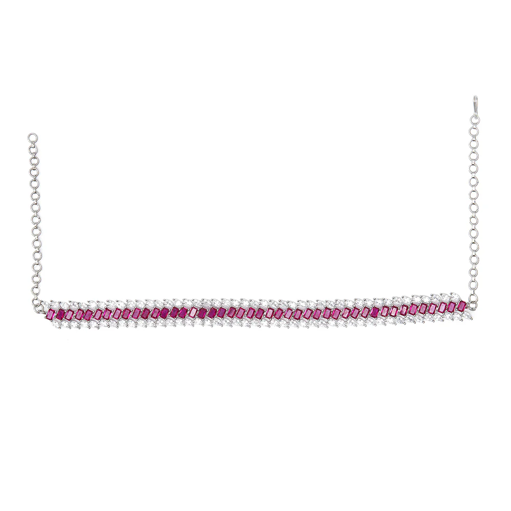 CZ Elegance Pink and White CZ Gems Necklace Set - Image 3