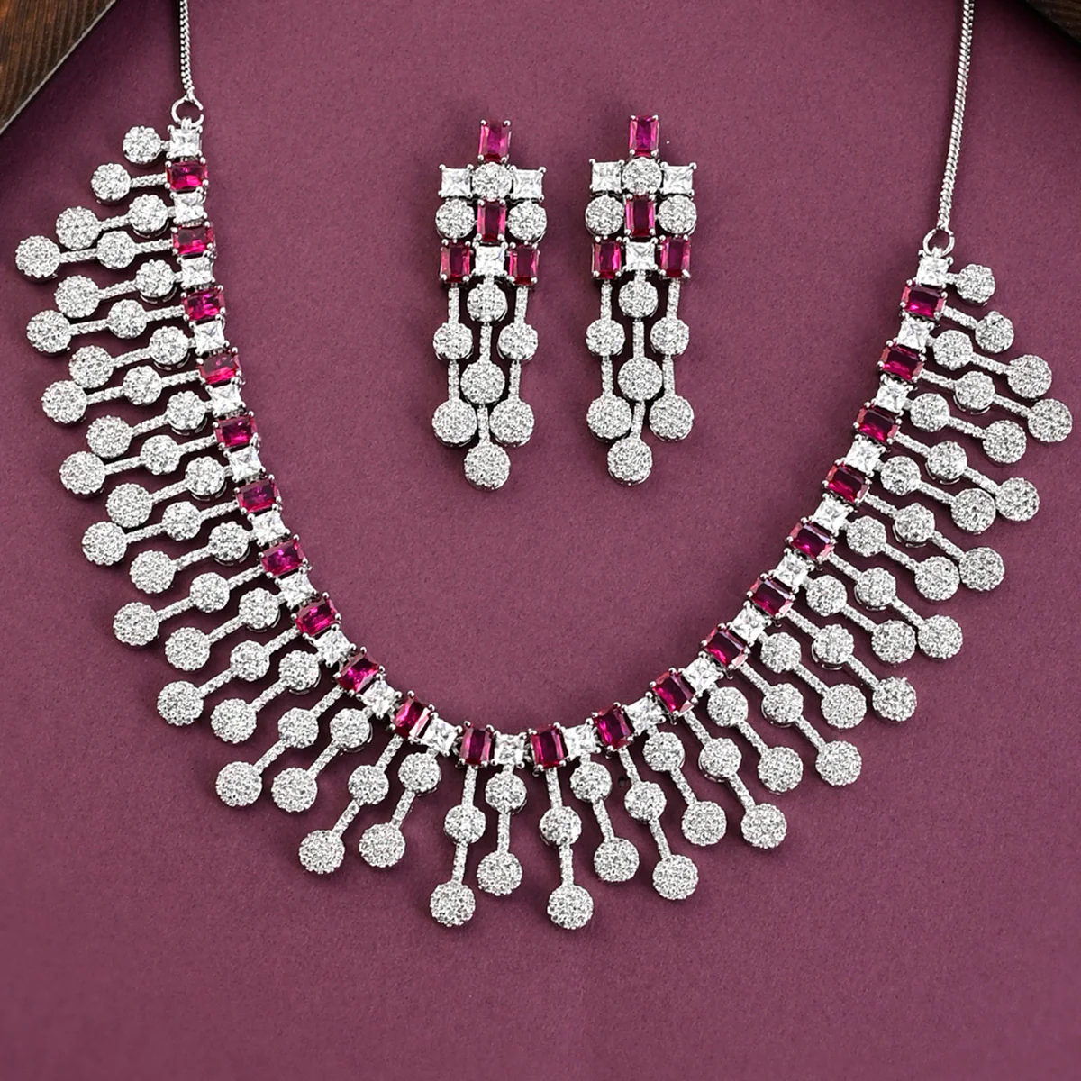 CZ Elegant Pink and White Zircons Jewellery Set – VOYLLA