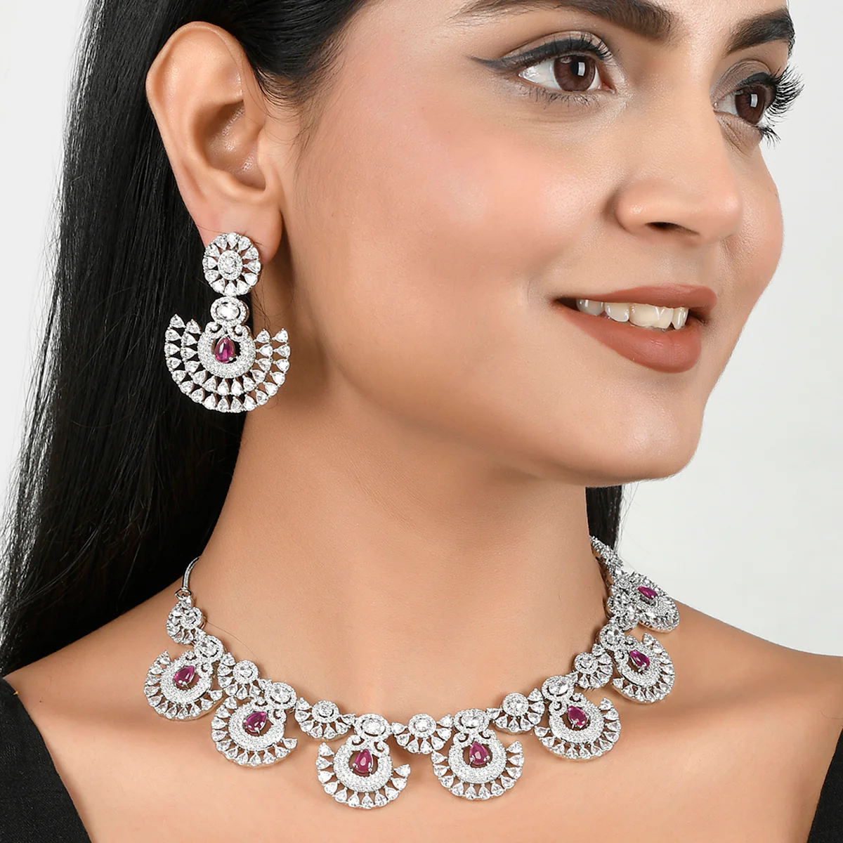 CZ Elegance Pink and White Zircons Jewellery Set – VOYLLA - Image 2
