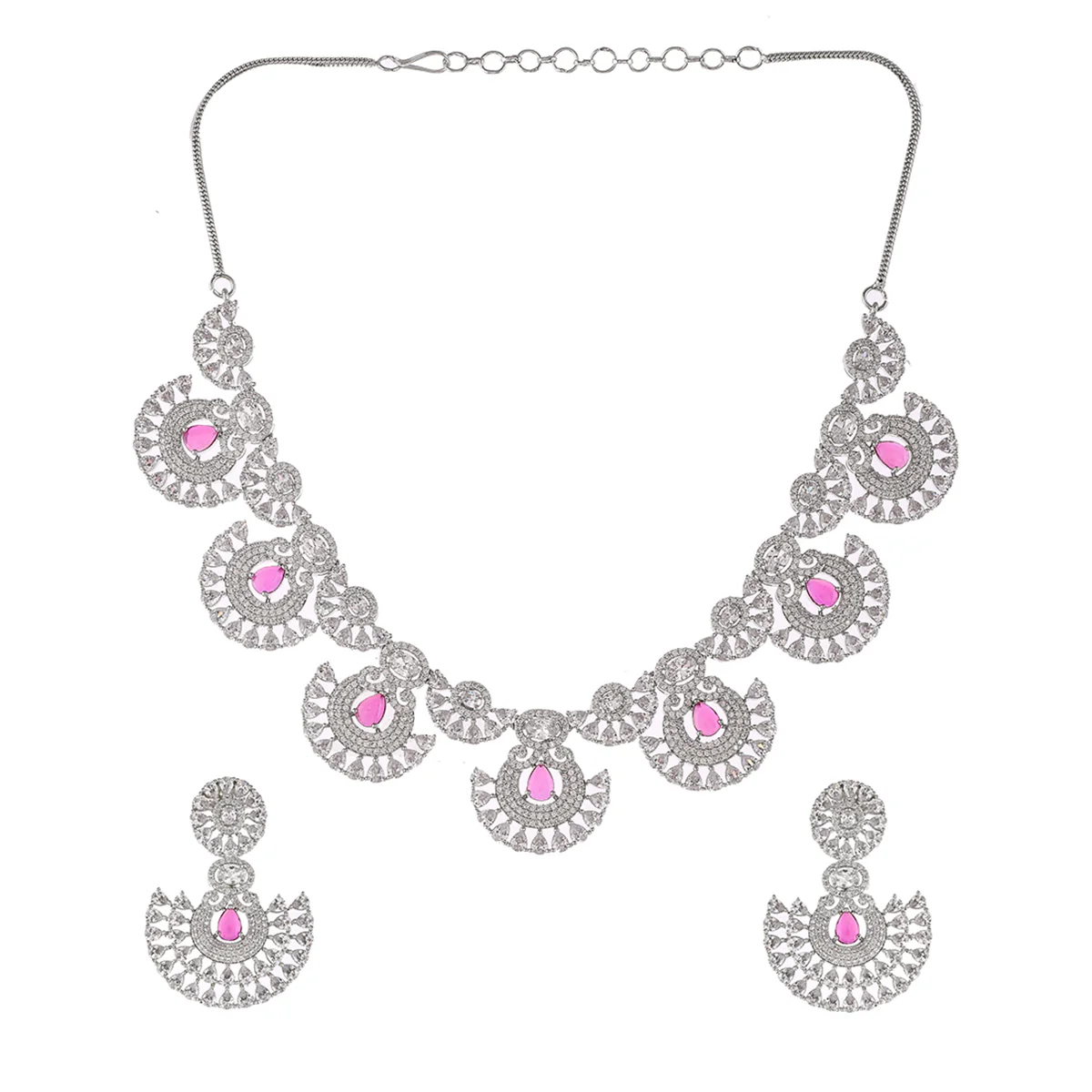 CZ Elegance Pink and White Zircons Jewellery Set – VOYLLA - Image 3