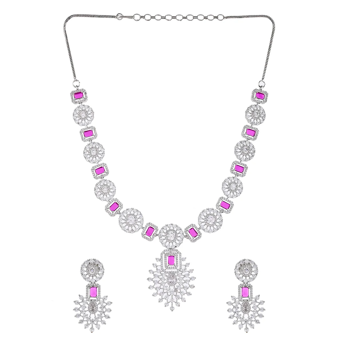 CZ Elegance Pink Emerald Cut Jewellery Set - Image 3