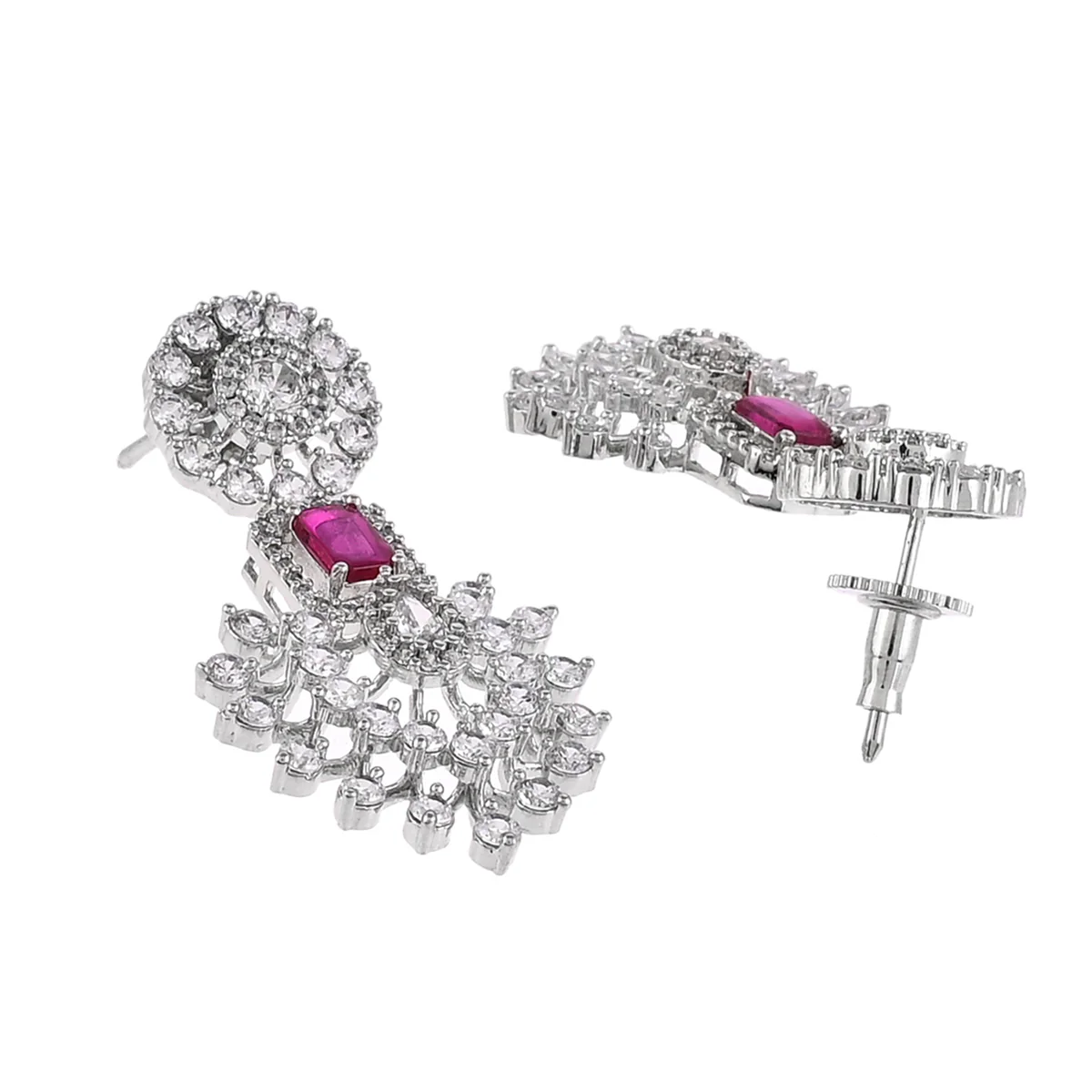 CZ Elegance Pink Emerald Cut Jewellery Set - Image 5