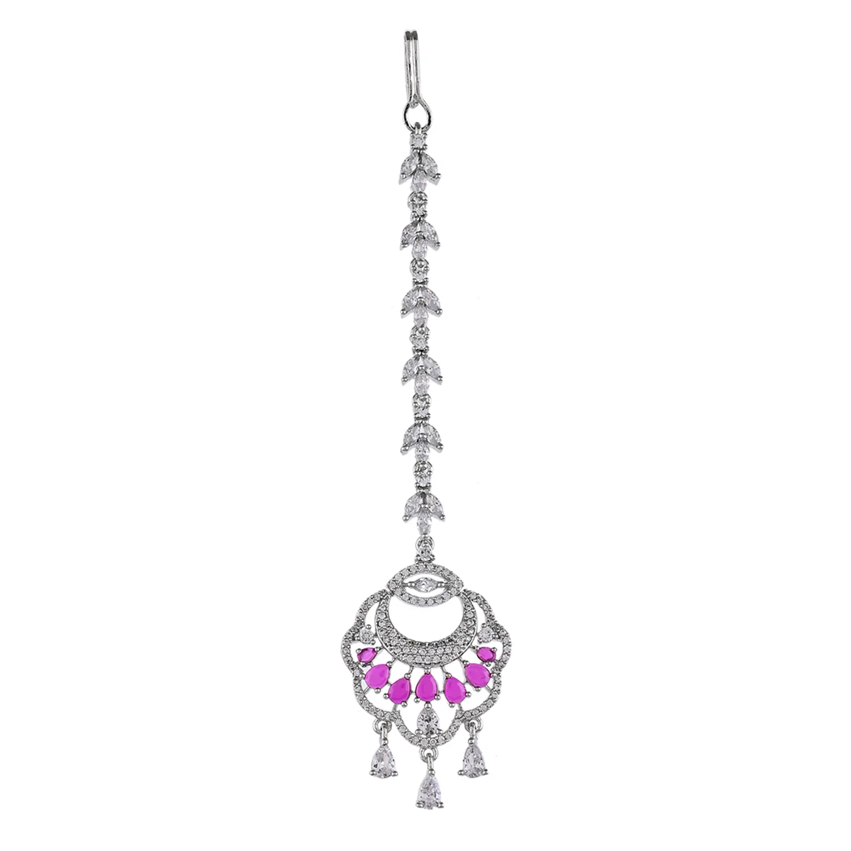 CZ Elegance Pink Teardrop Zircons Maang Tika - Image 3