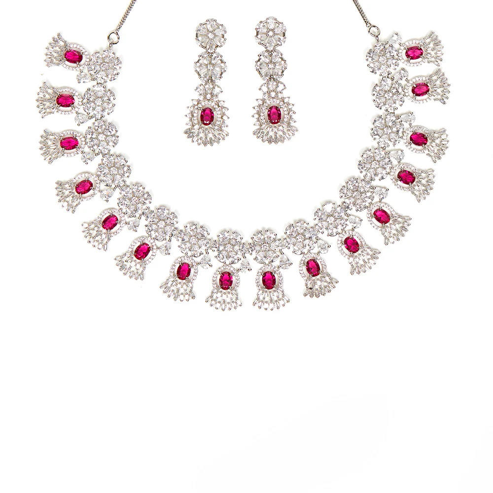 CZ Elegance Red and White Gems Necklace Set - Image 4