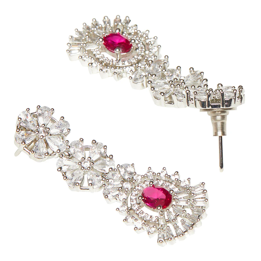 CZ Elegance Red and White Gems Necklace Set - Image 5