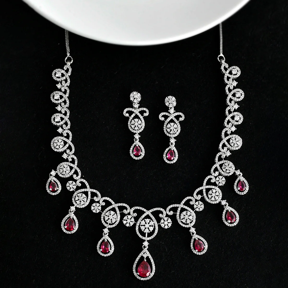 CZ Elegance Red Teardrop Cut Jewellery Set