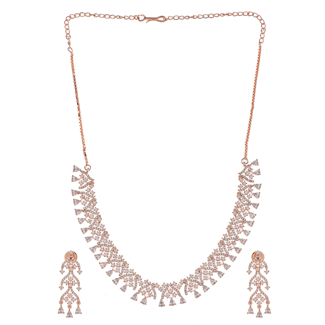 Cz Elegance Rose Plated Brass Made Traditional Necklace Set - Image 3
