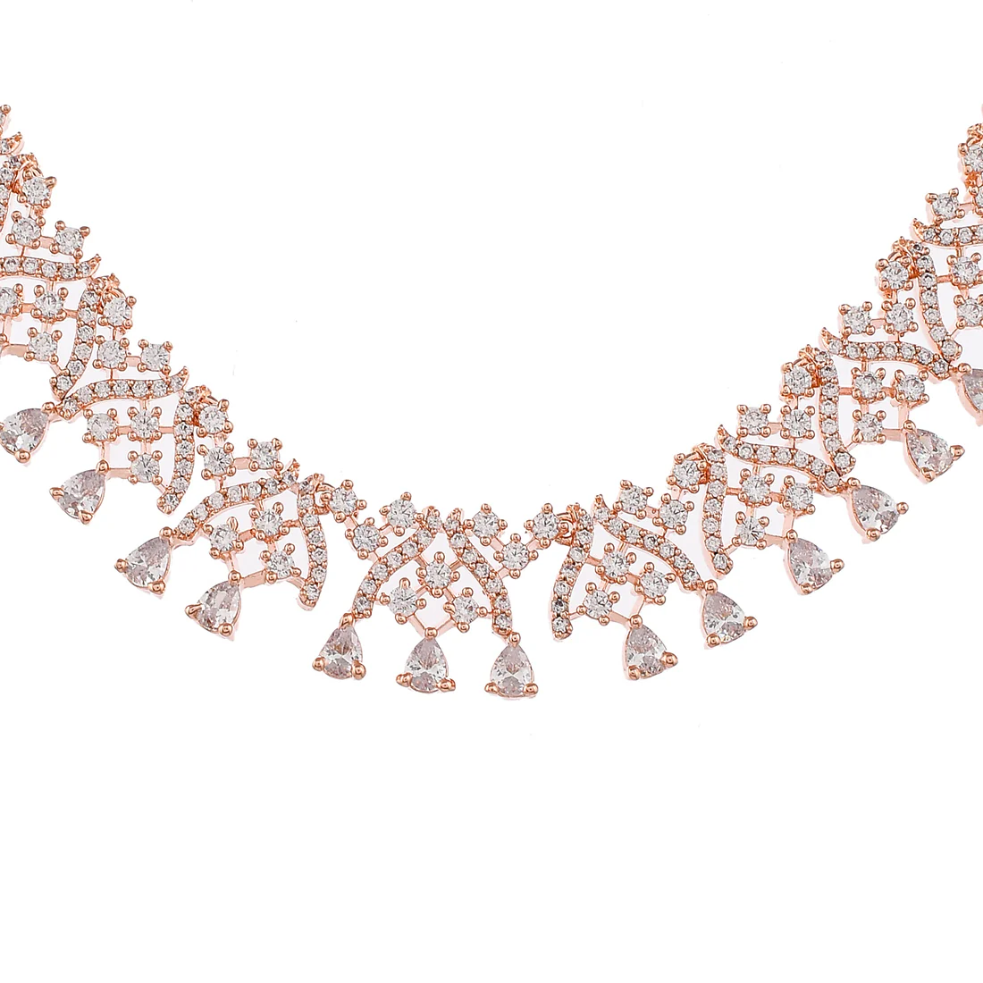 Cz Elegance Rose Plated Brass Made Traditional Necklace Set - Image 4