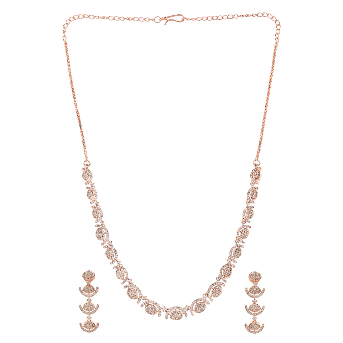 Cz Elegance Rose Plated Brass Made Women Necklace Set - Image 3