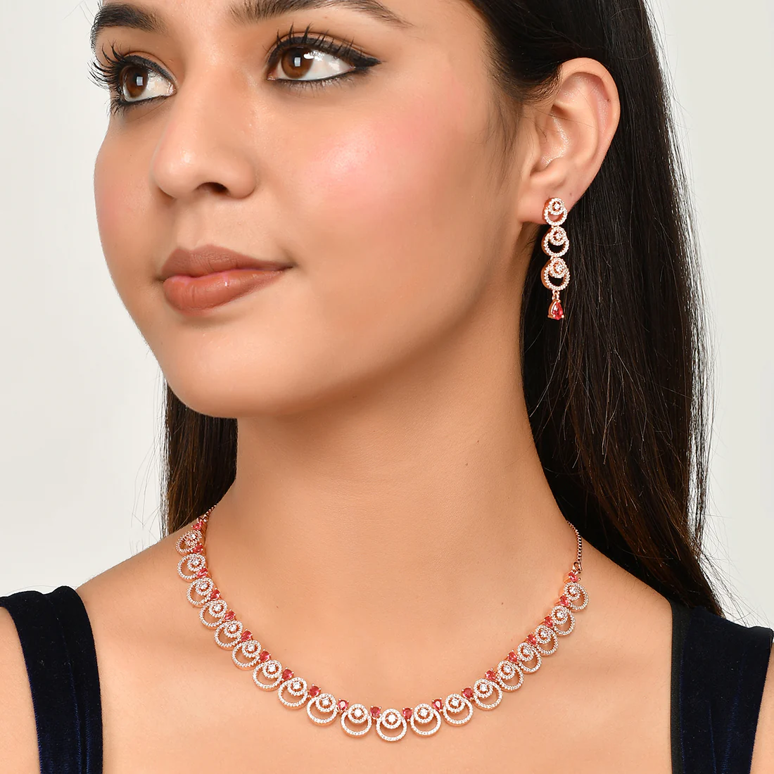 Cz Elegance Rose Plated Necklace Set - Image 2