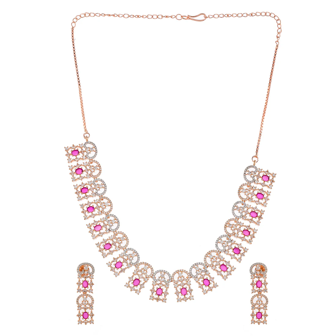 Cz Elegance Rose Plated Ruby Red Necklace Set - Image 3