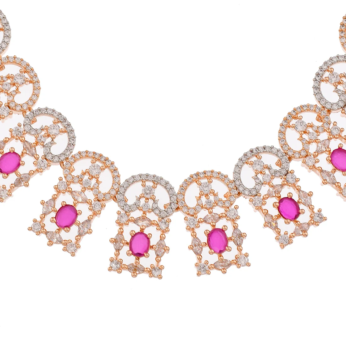 Cz Elegance Rose Plated Ruby Red Necklace Set - Image 4