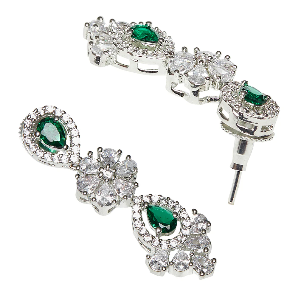 CZ Elegance Silver Necklace Set Adorned with Green Stones - Image 5