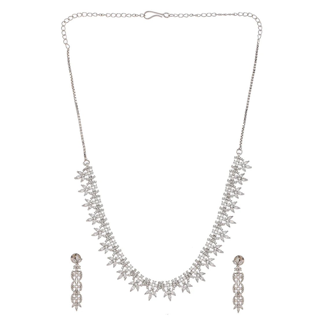 Cz Elegance Silver Plated Brass Made Leafy Necklace And Earrings - Image 3