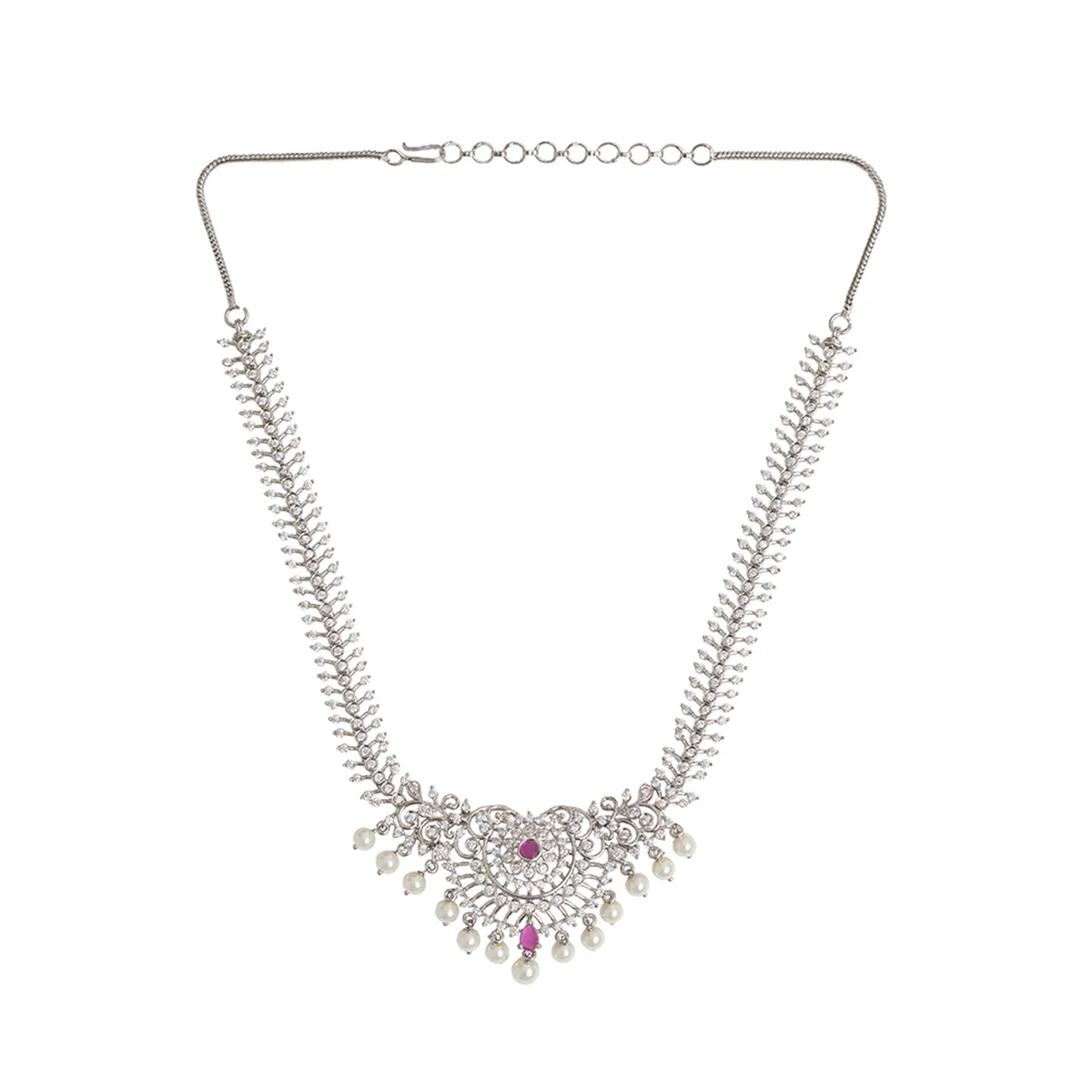 CZ Elegance Silver Plated Brass Necklace Set - Image 3