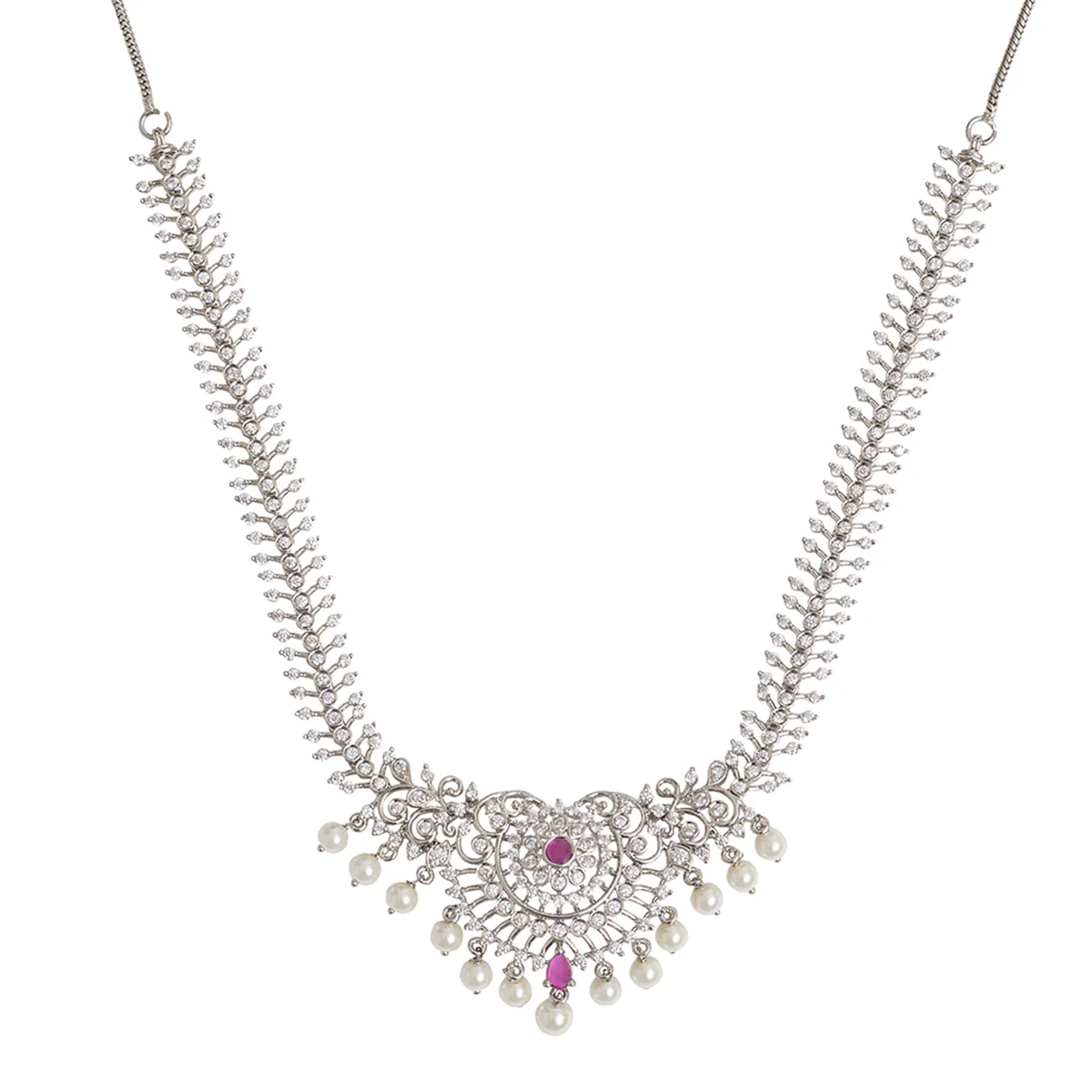 CZ Elegance Silver Plated Brass Necklace Set - Image 4