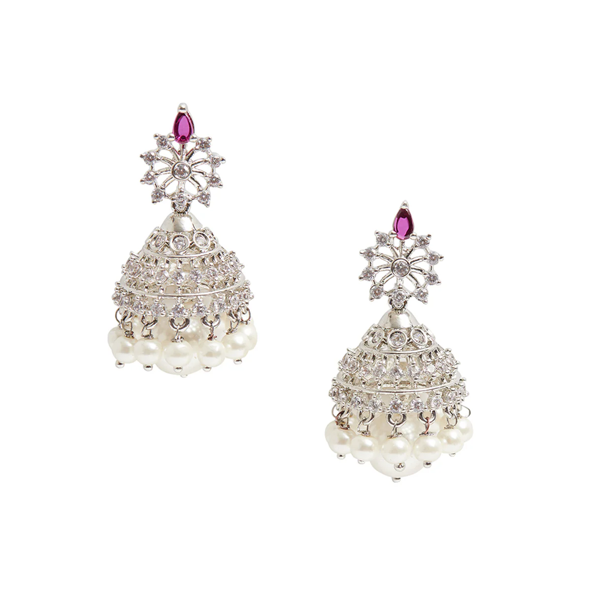 CZ Elegance Silver Plated Brass Necklace Set - Image 5