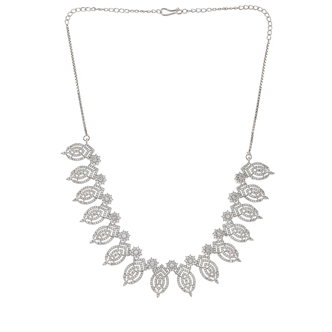 Cz Elegance Silver Plated Leafy Necklace Set - Image 3