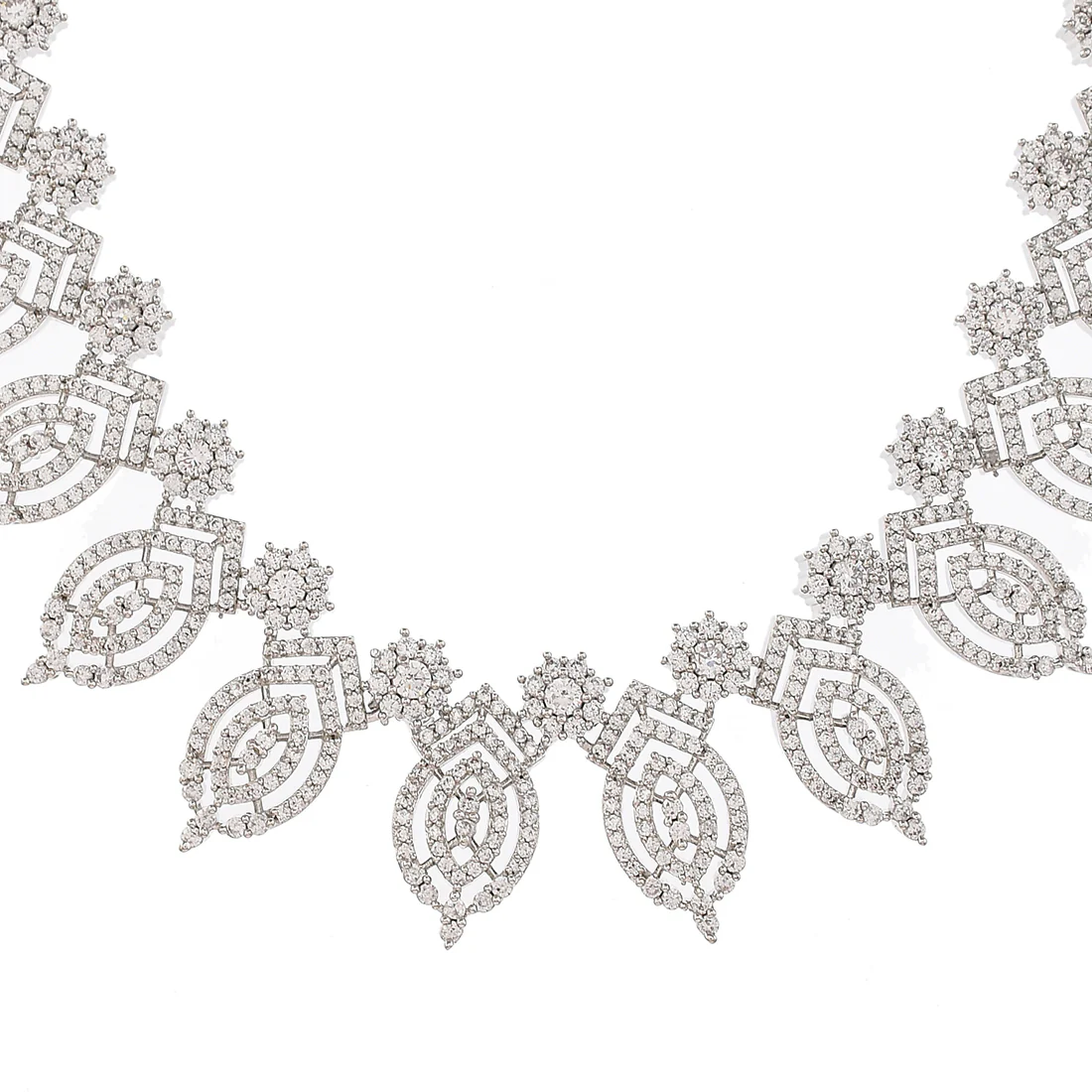 Cz Elegance Silver Plated Leafy Necklace Set - Image 4