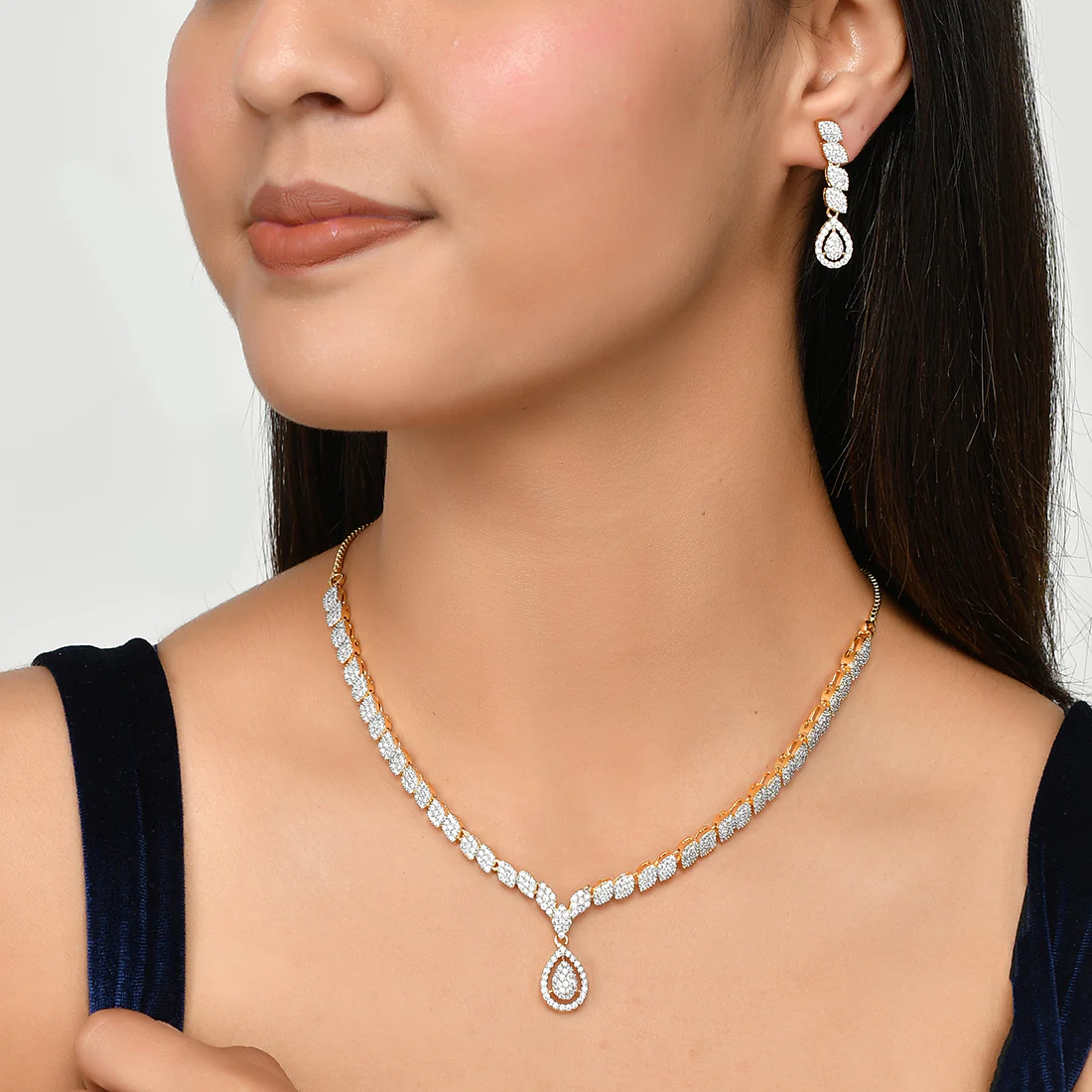 Cz Elegance Silver Plated Pendant And Earrings - Image 2