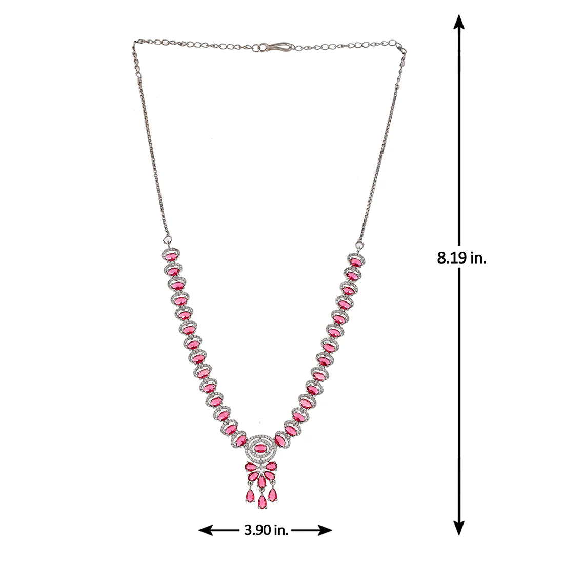 Cz Elegance Silver Plated Red Stone Necklace Set - Image 6