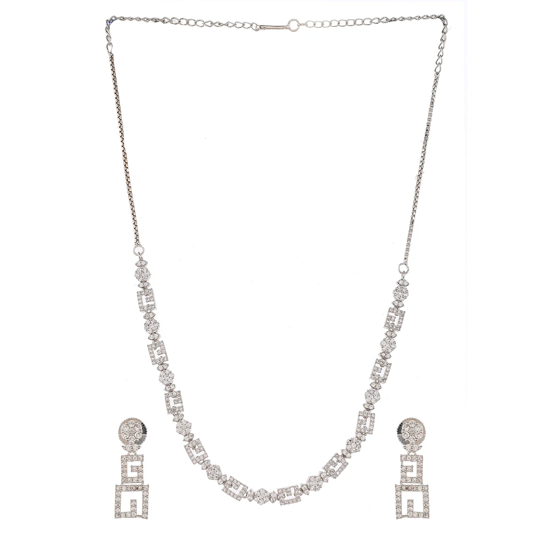 Cz Elegance Silver Square Shaped Necklace Set - Image 3