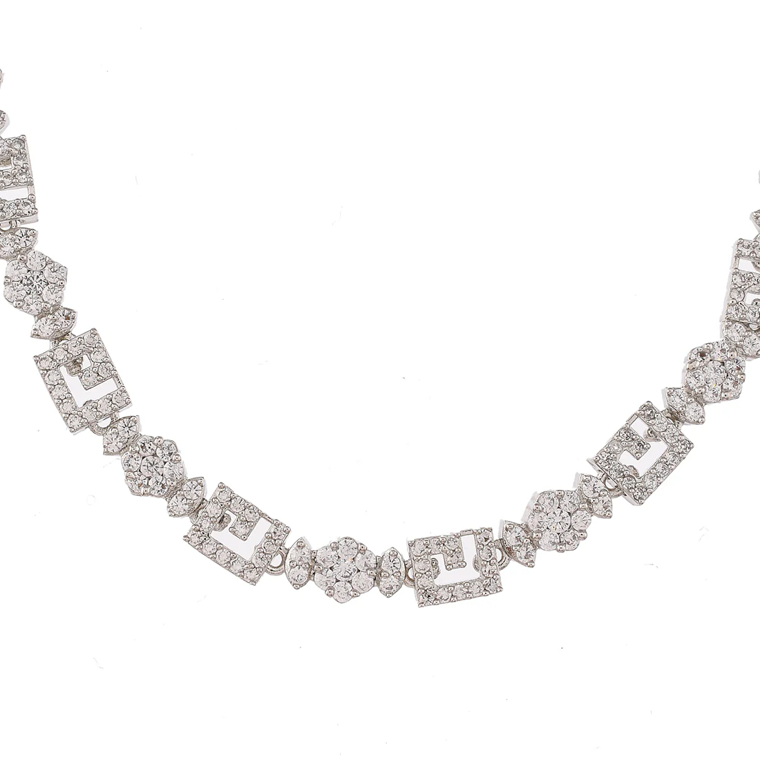 Cz Elegance Silver Square Shaped Necklace Set - Image 4