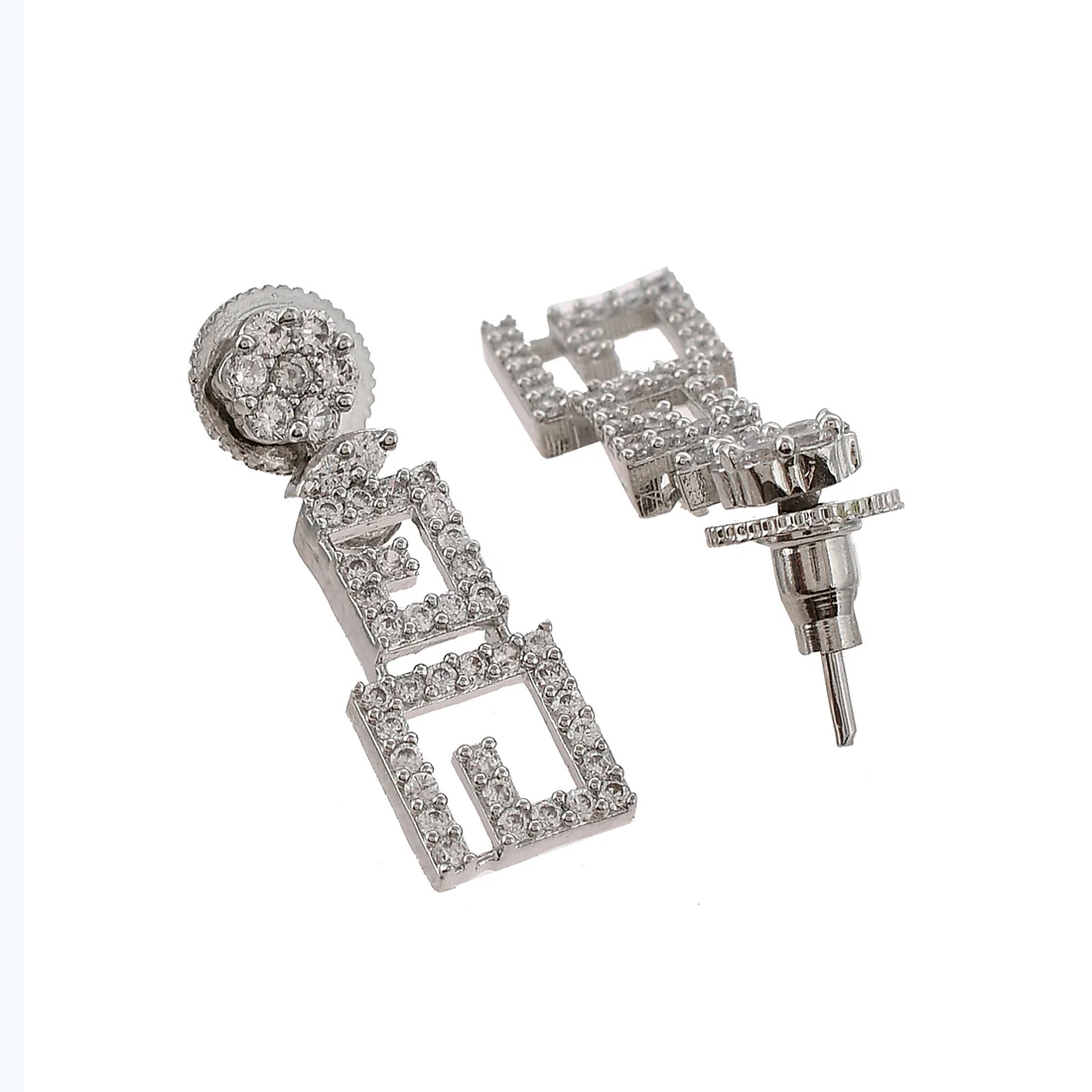 Cz Elegance Silver Square Shaped Necklace Set - Image 5