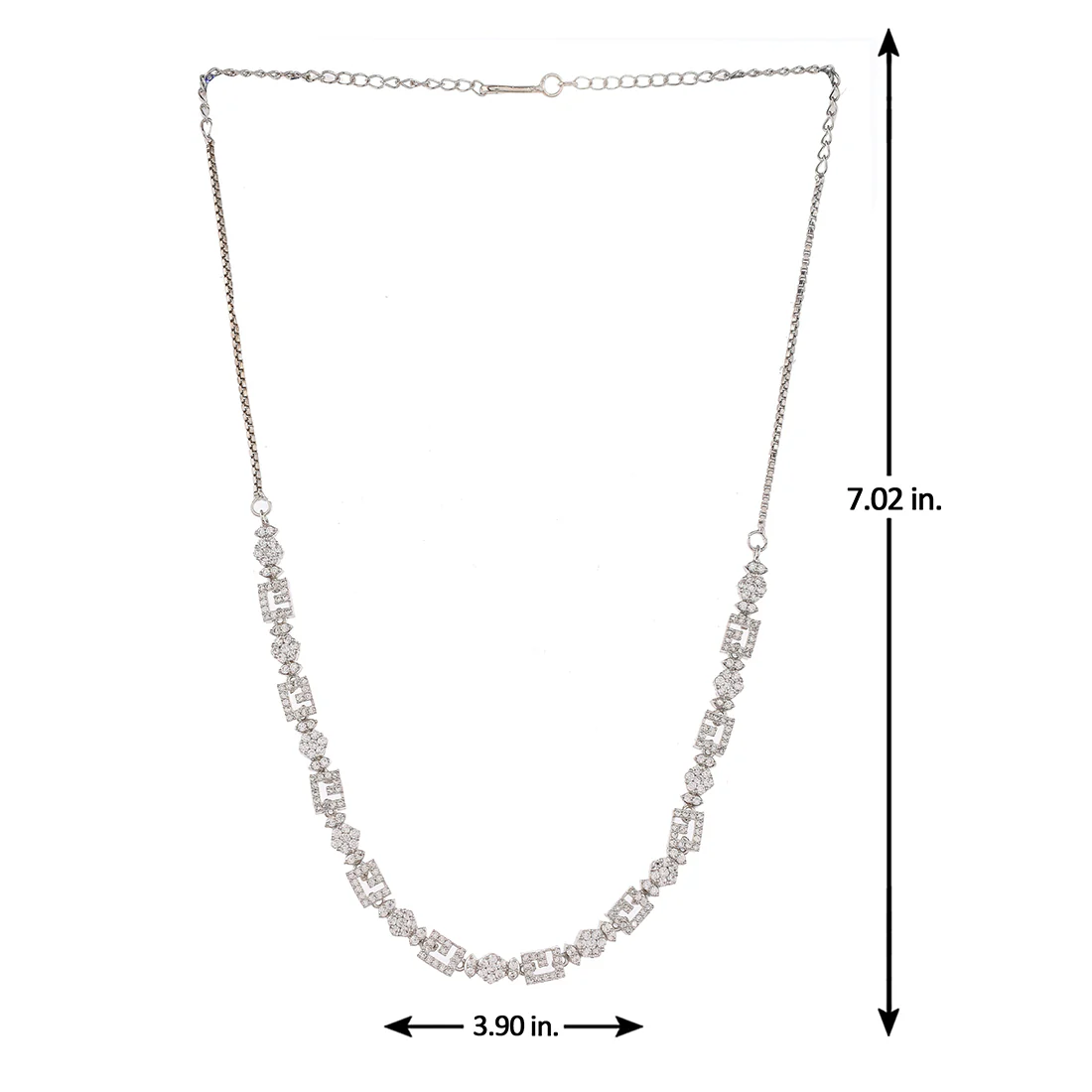 Cz Elegance Silver Square Shaped Necklace Set - Image 6