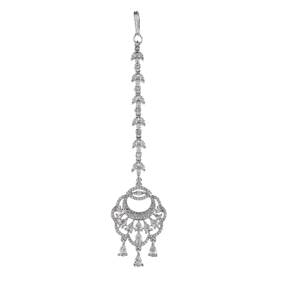 CZ Elegance Silver Plated Zirconia Gems Maang Tika - Image 3
