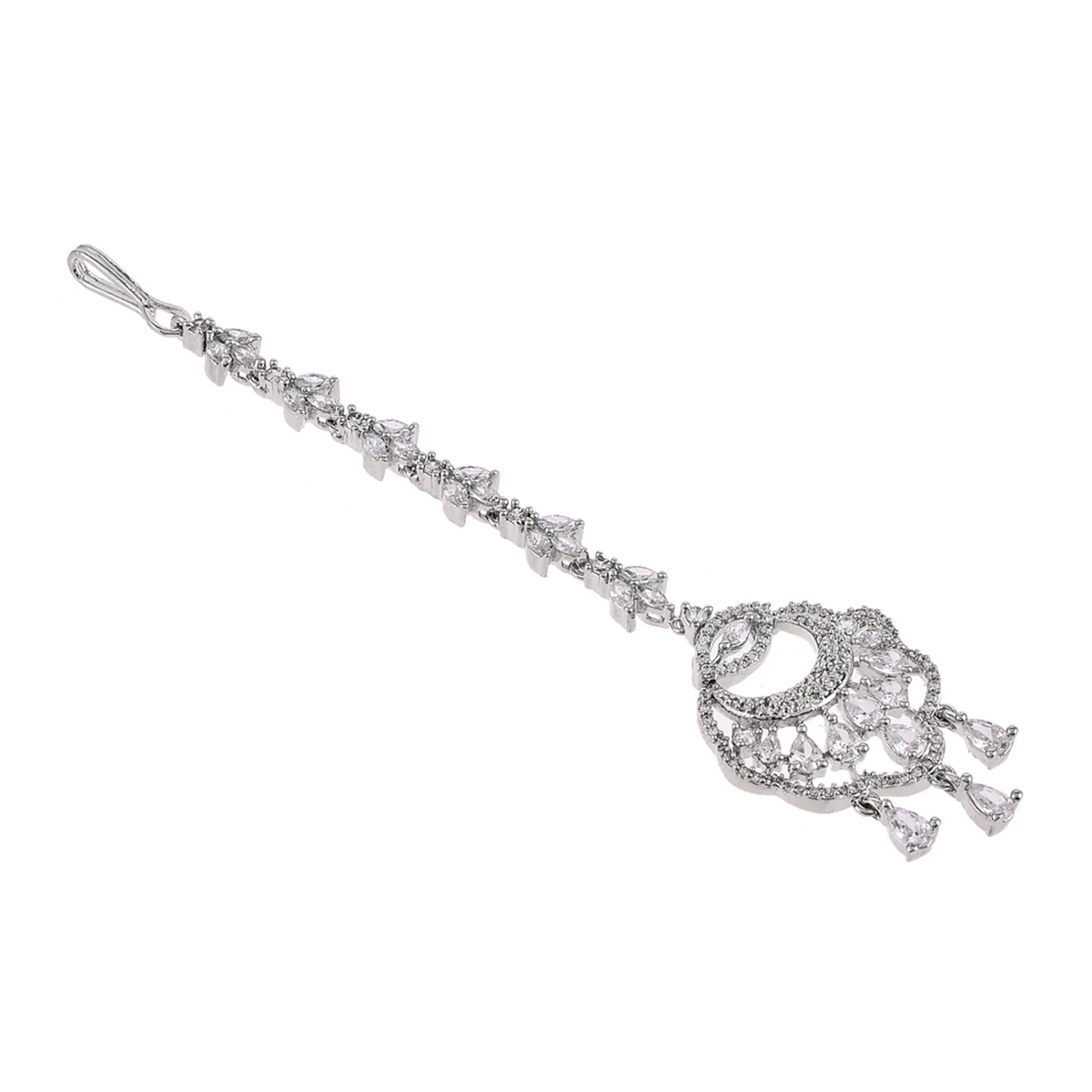 CZ Elegance Silver Plated Zirconia Gems Maang Tika - Image 4
