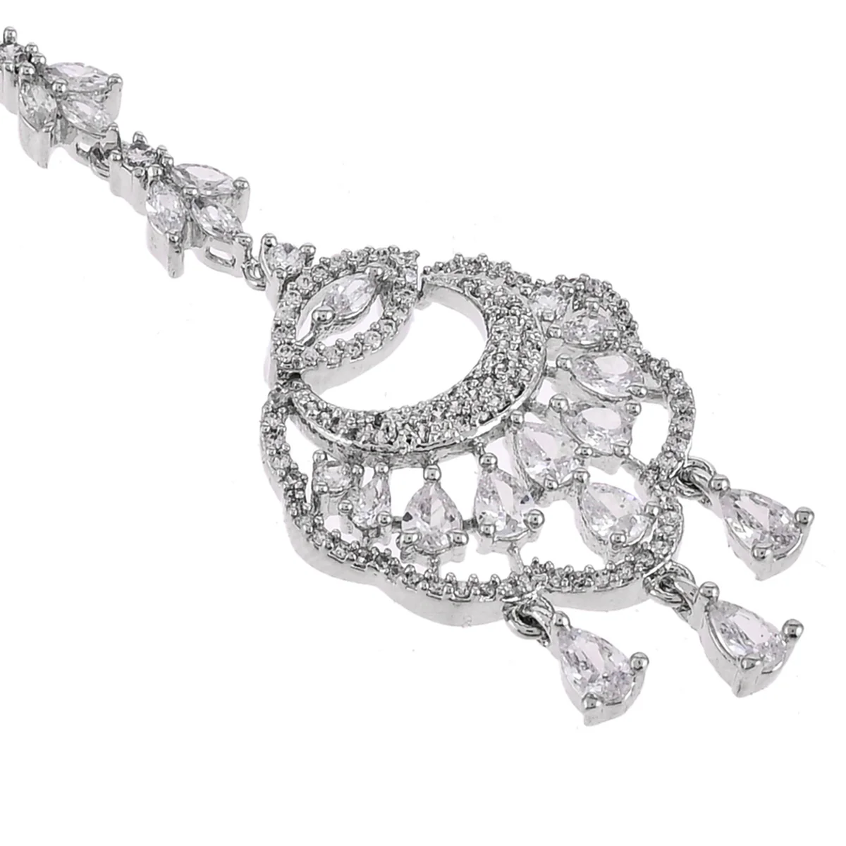 CZ Elegance Silver Plated Zirconia Gems Maang Tika - Image 5