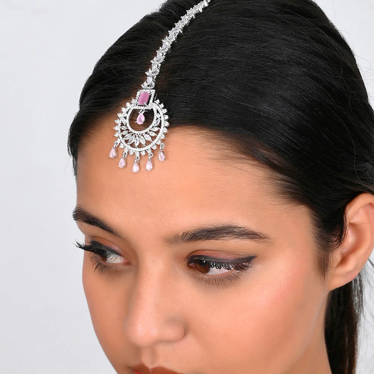 CZ Elegance Triangle Cut Zircons Maang Tika - Image 2
