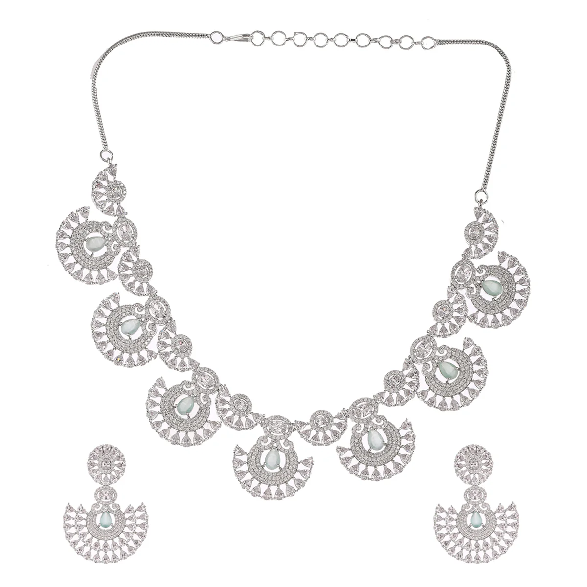 CZ Elegance White and Mint Green Zircons Jewellery Set - Image 3