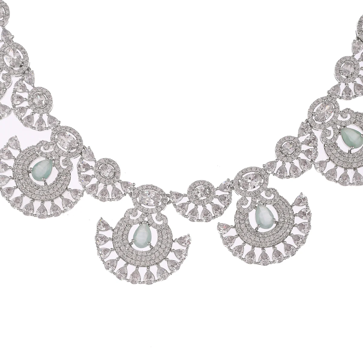 CZ Elegance White and Mint Green Zircons Jewellery Set - Image 4