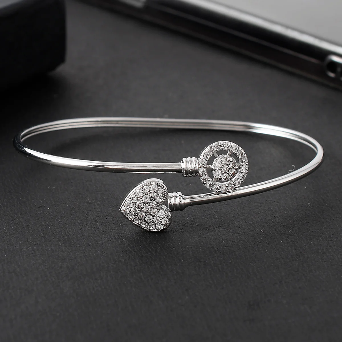 CZ Elegance White Zircons Heart Motif Curled Bracelet