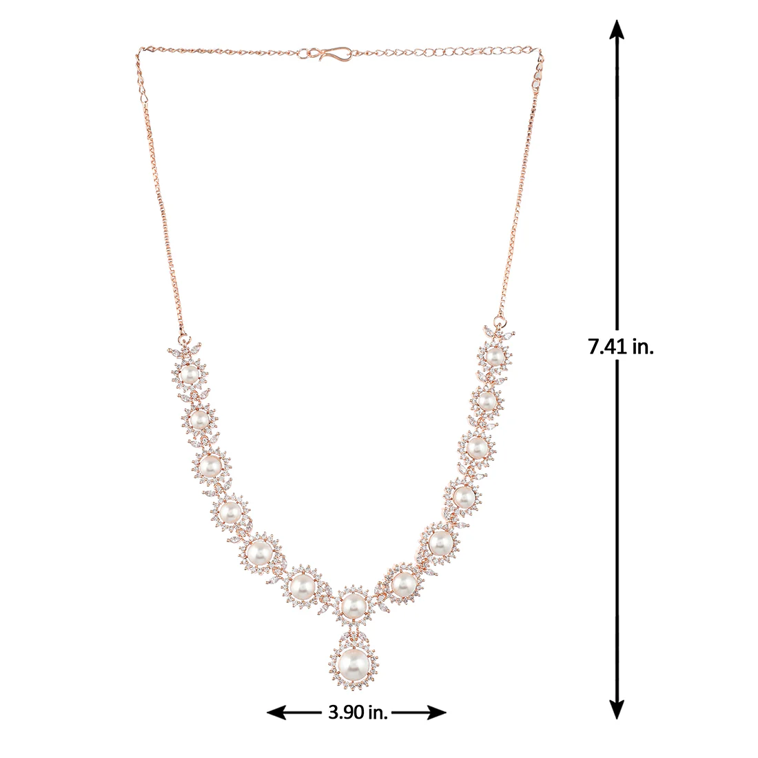 Cz Elegance Women Rose White Pearl Necklace Set - Image 6