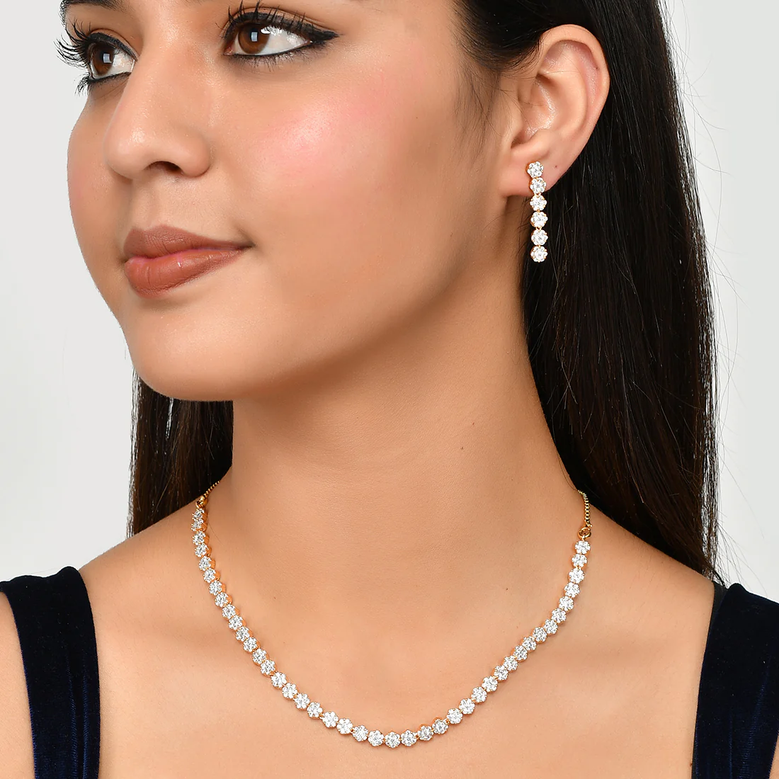 Cz Elegance Women Studded Gold Plated Necklace Set - Image 2