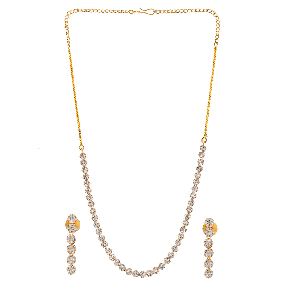 Cz Elegance Women Studded Gold Plated Necklace Set - Image 3