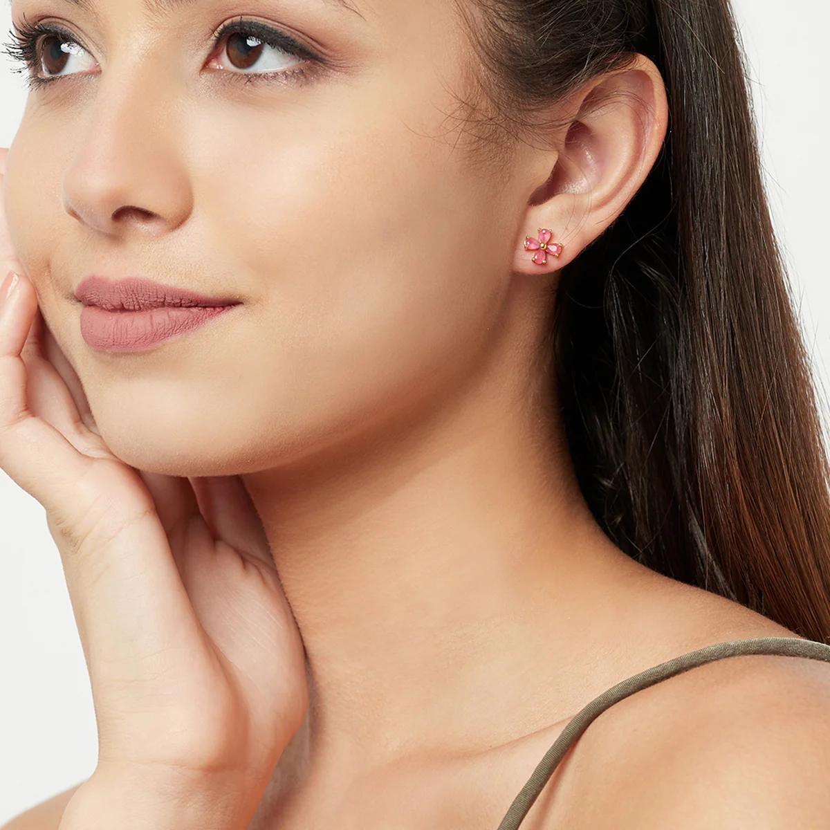 CZ Elegant Pink Ear Studs - Image 2
