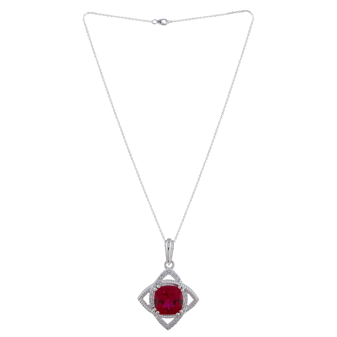 CZ Embellished And Red Stone Studded Sterling Silver Pendant Set - Image 4