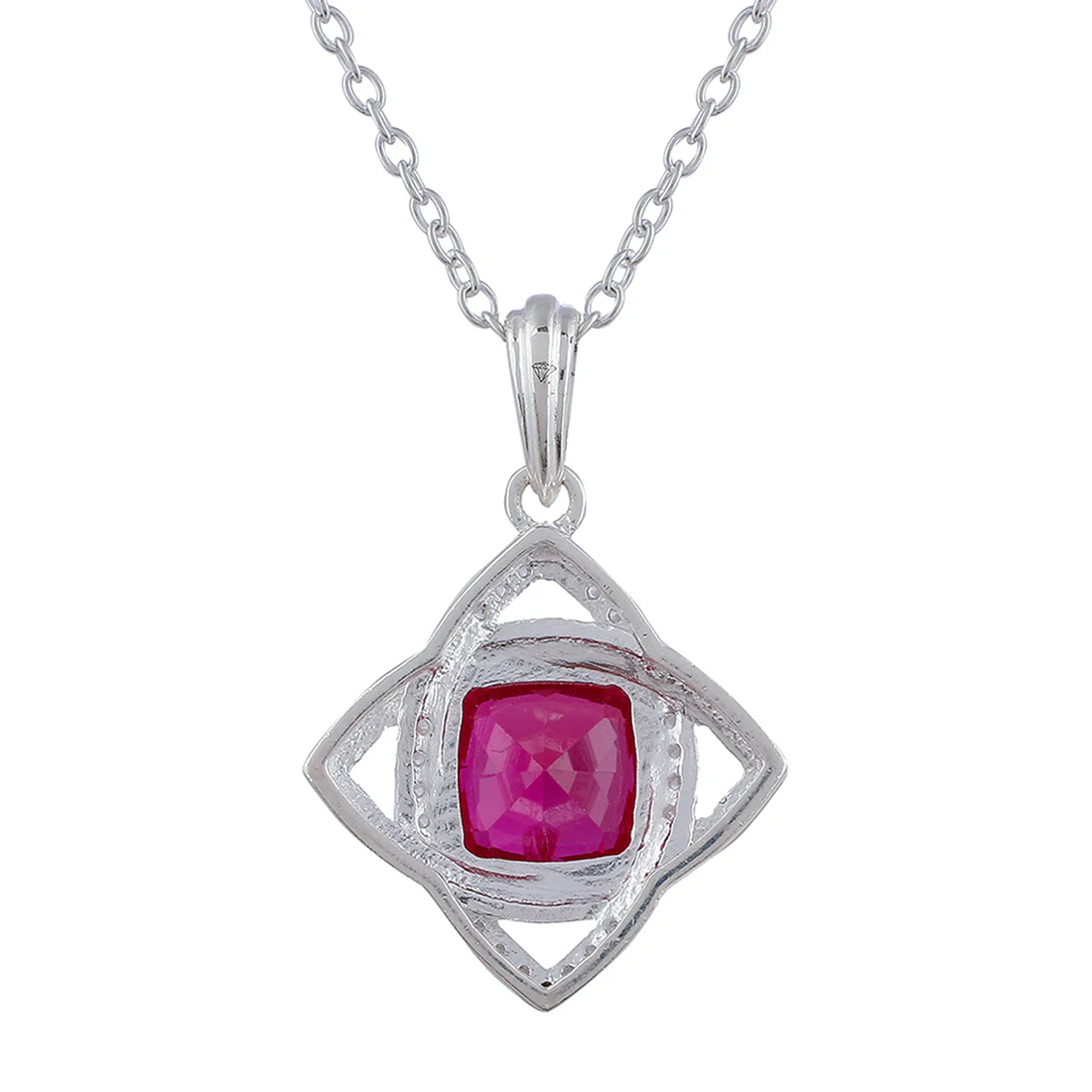 CZ Embellished And Red Stone Studded Sterling Silver Pendant Set - Image 6