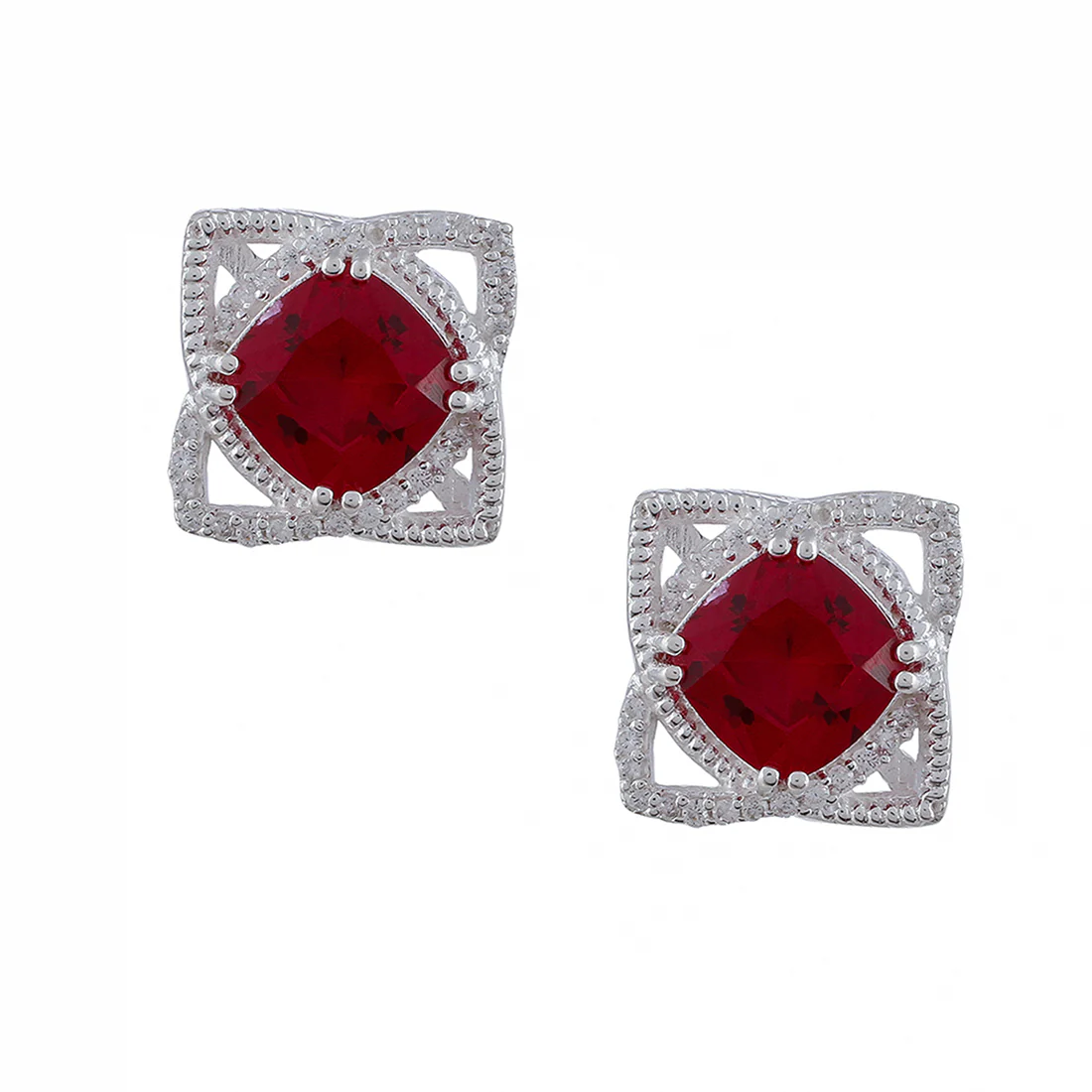 CZ Embellished And Red Stone Studded Sterling Silver Pendant Set - Image 7