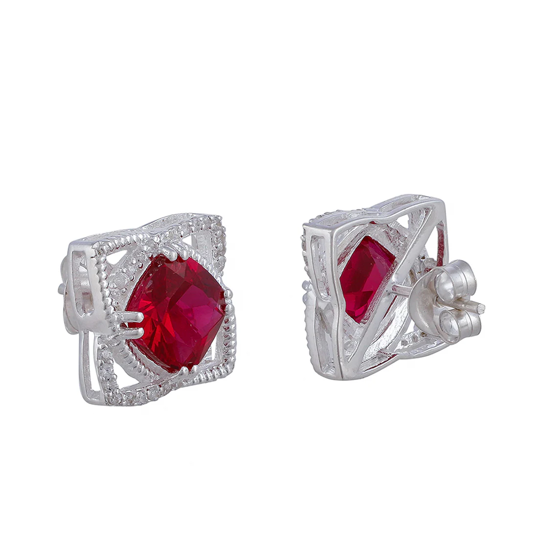 CZ Embellished And Red Stone Studded Sterling Silver Pendant Set - Image 8