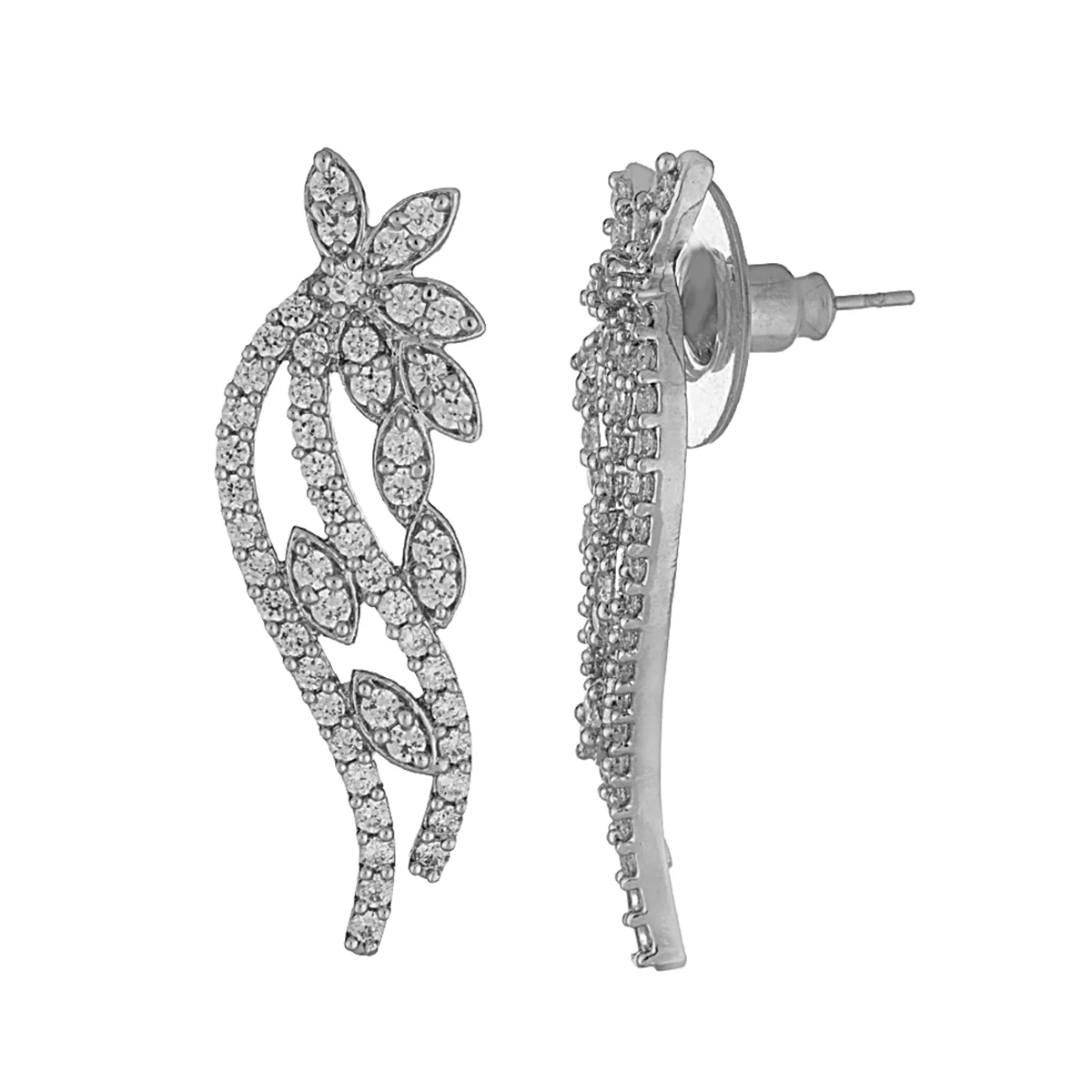 CZ Embellished Leafy Design Pendant Set With Chain - Image 2