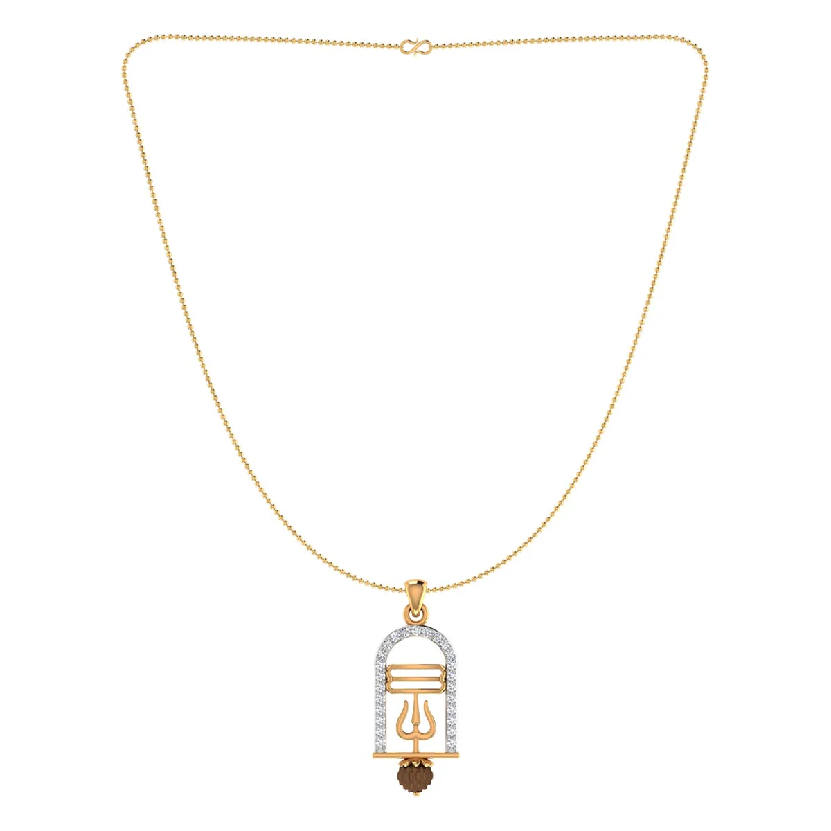 CZ Embellished Trishul Pendant With Chain For Men Graced With Rudraksha - Image 3