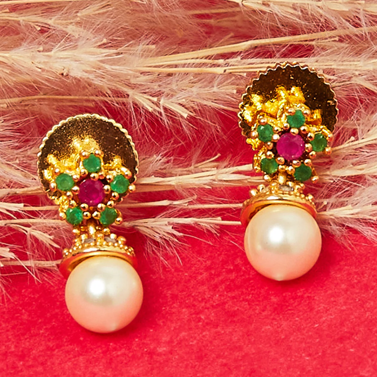 CZ Floral Earrings with Pearl Drops