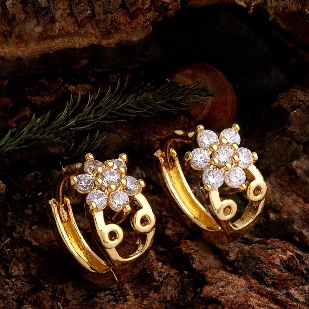 CZ Floral Motif Baali Earrings